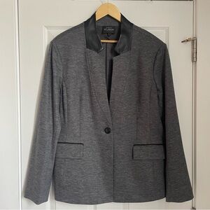 St. John Boutique Wool Jersey Blazer with Leather Trim 18